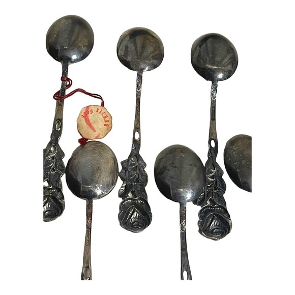 Vintage Antiko 100 Silver Bon-Bon Coffee Spoon Rose Handle 11 Piece Set Germany - Picture 5 of 7
